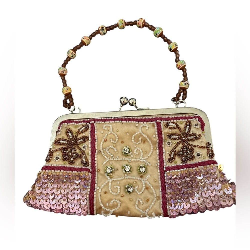 Beaded Clutch Purse Handbag Sequins Kiss Lock Closure 9" X 5" (012)